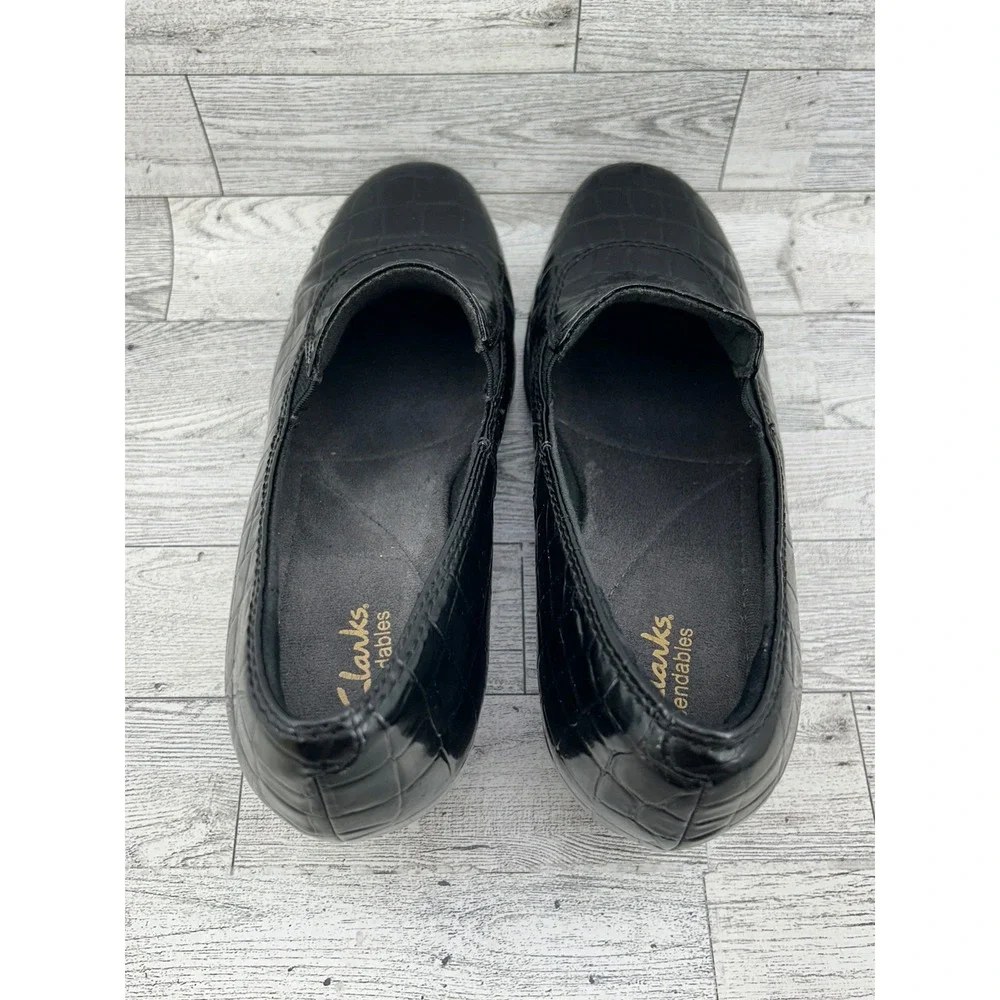 Clarks Bendables Black Croc Embossed Wedge Loafers‎ 67091 Women Size 9M